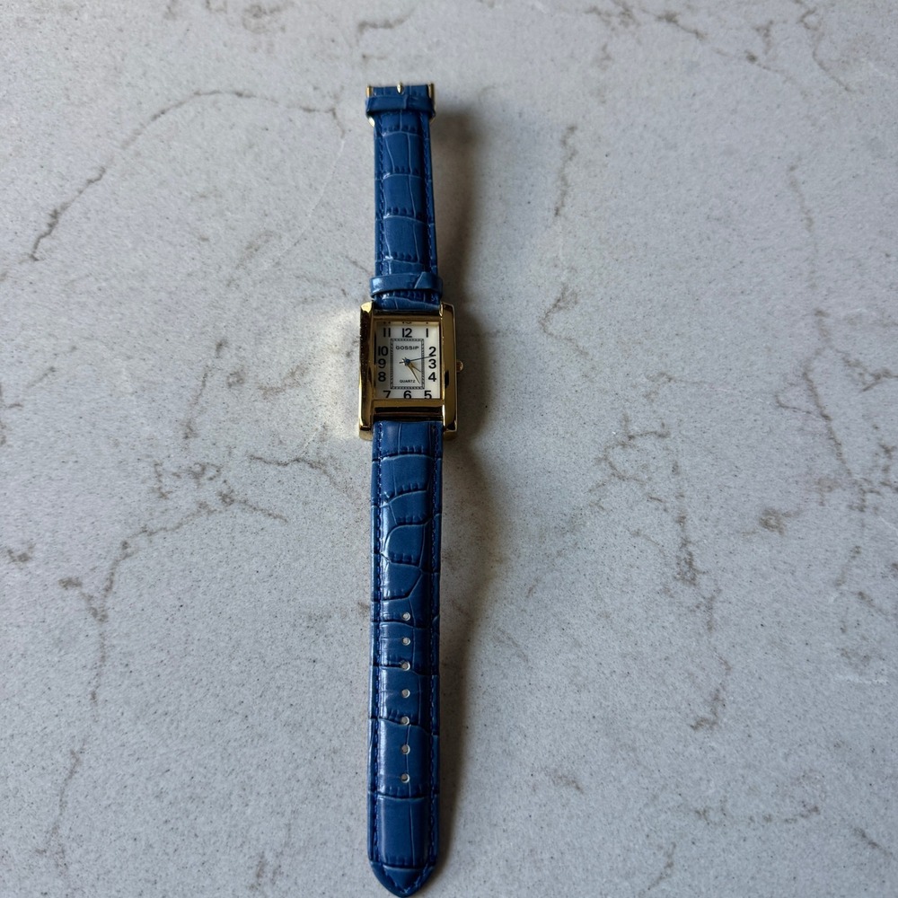 Gossip Womens Gold Tone Tank Watch Blue Croc Leather Band GSP173E Japan Movt